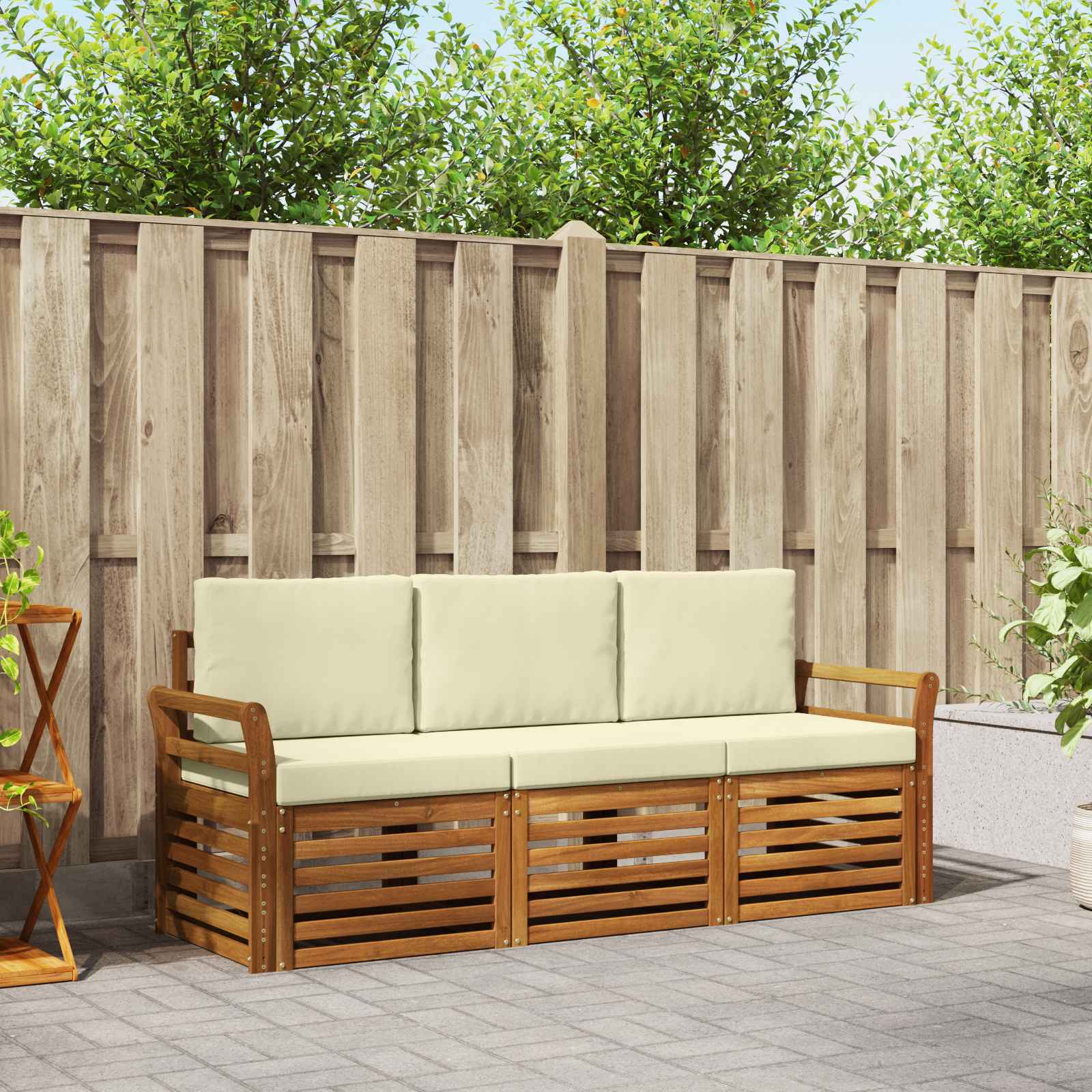vidaXL Zestawy sof 3 pcs Naturalny i Kremowy Lite Drewno Akacji
