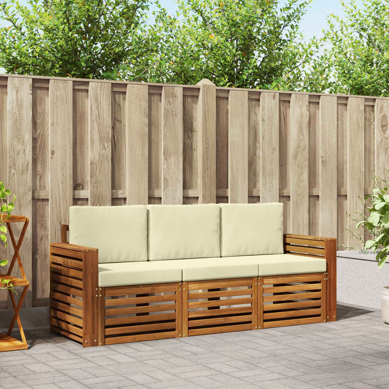 vidaXL Zestawy sof 3 pcs Naturalny i Kremowy Lite Drewno Akacji