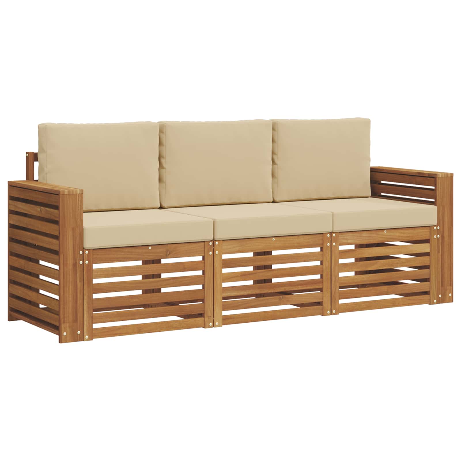 vidaXL Zestawy sof 3 pcs Naturalny i Beżowy Lite Drewno Akacji