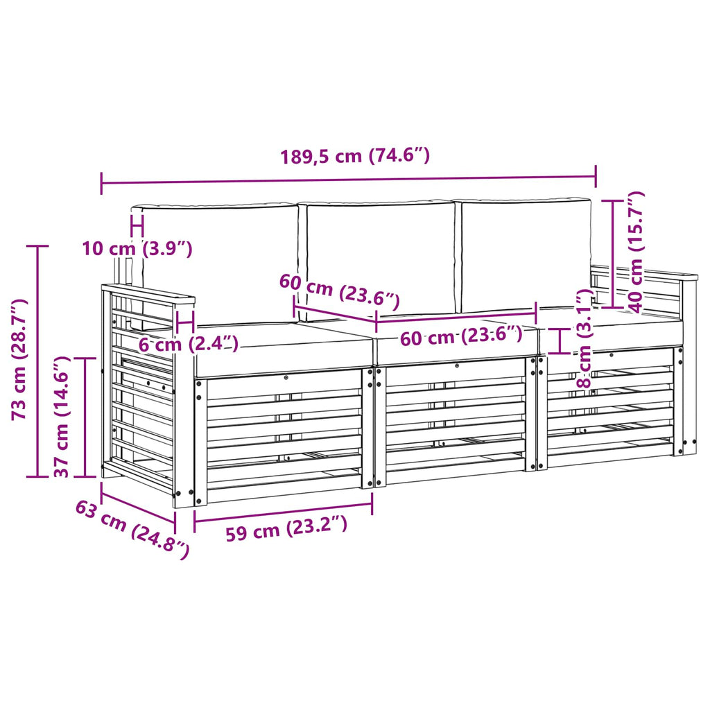 vidaXL Zestawy sof 3 pcs Naturalny i Kremowy Lite Drewno Akacji