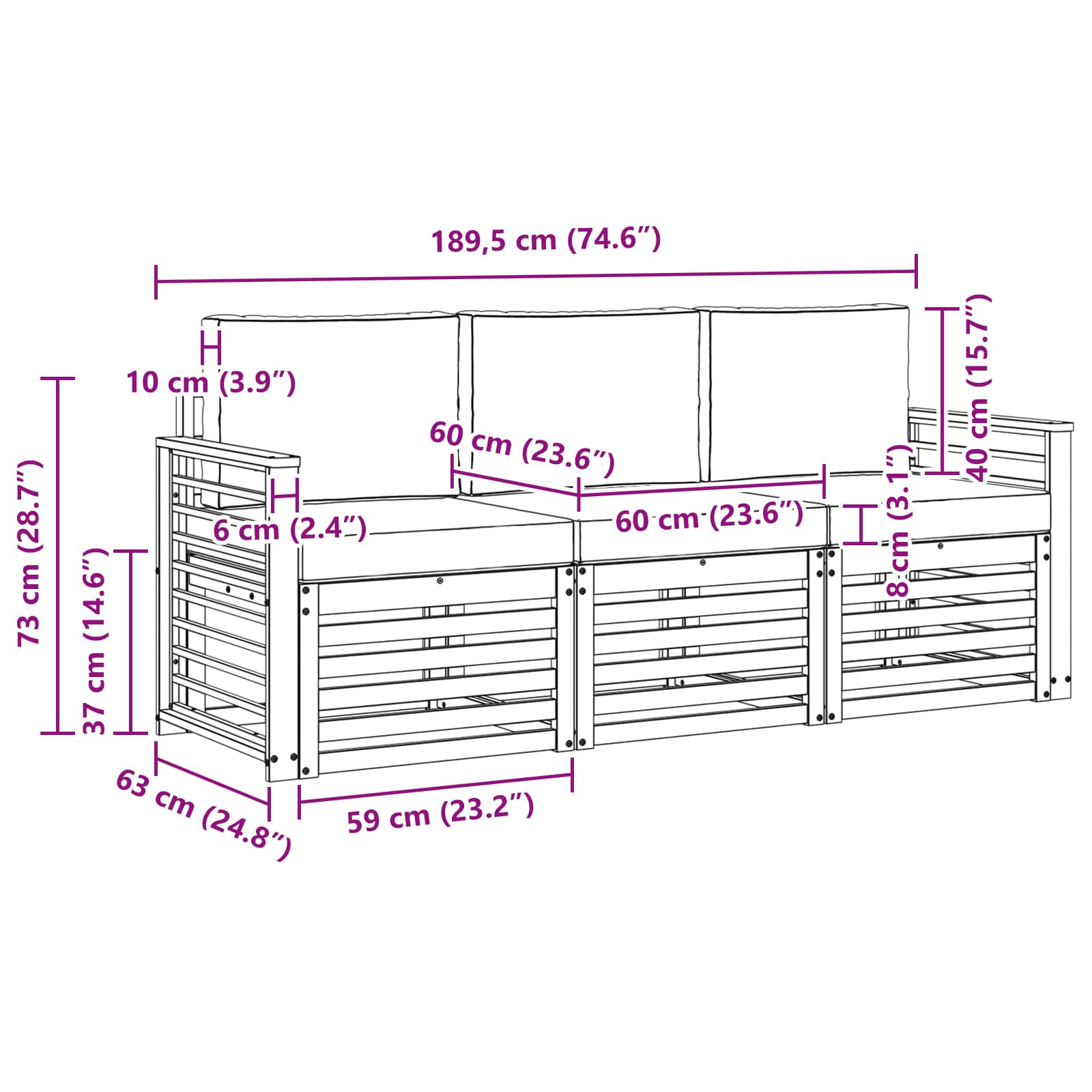 vidaXL Zestawy sof 3 pcs Naturalny i Jasny Szary Lite Drewno Akacji