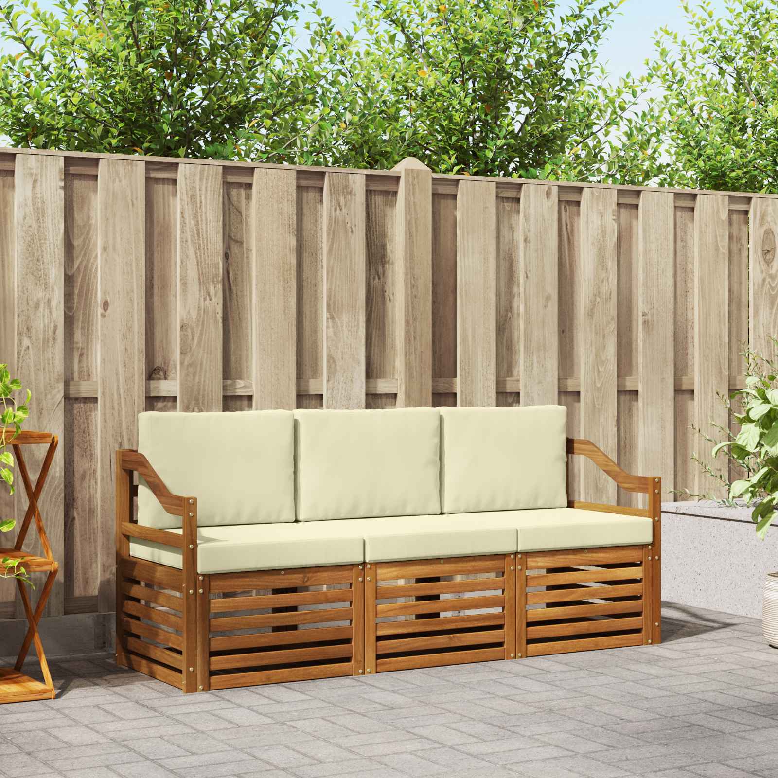 vidaXL Zestawy sof 3 pcs Naturalny i Kremowy Lite Drewno Akacji