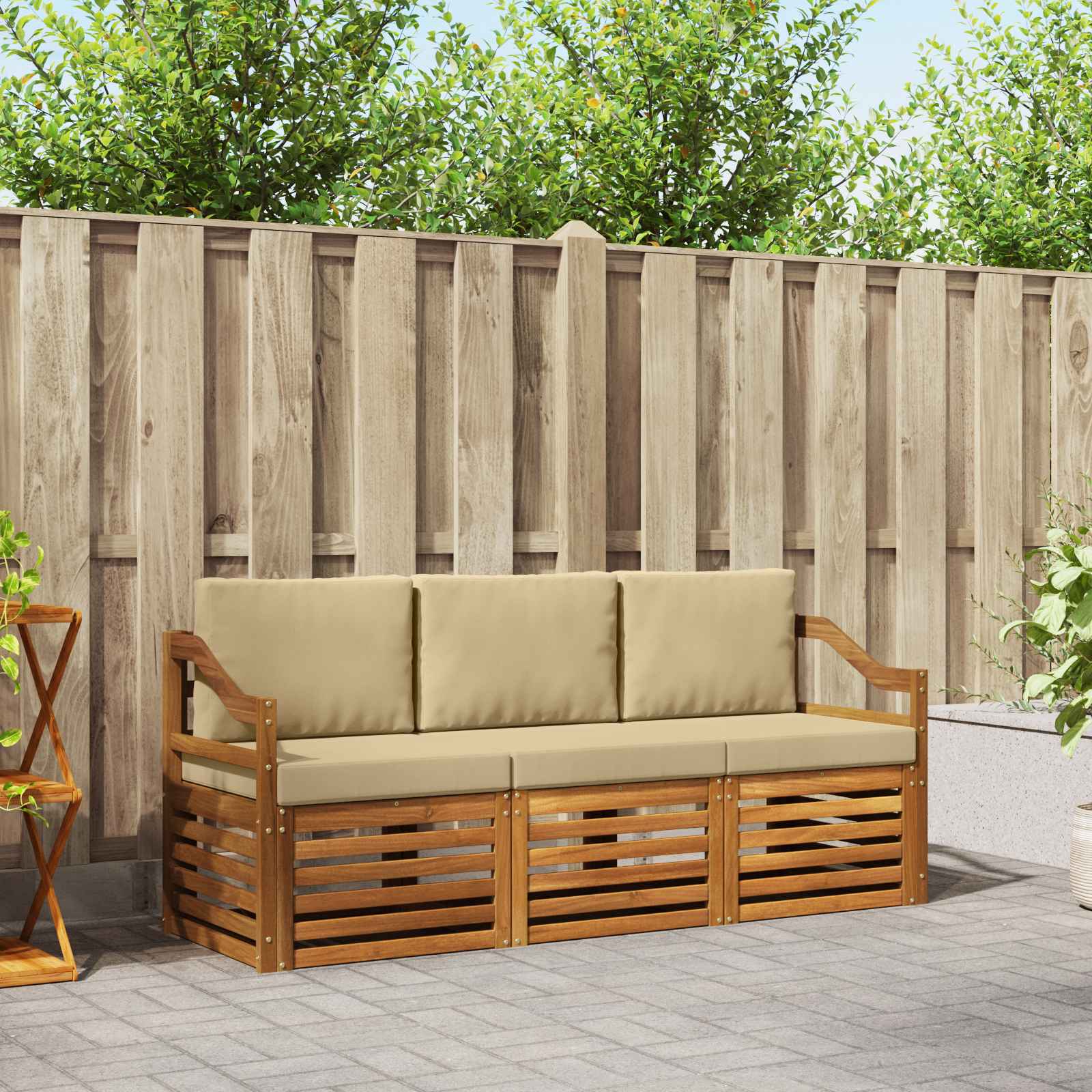 vidaXL Zestawy sof 3 pcs Naturalny i Beżowy Lite Drewno Akacji