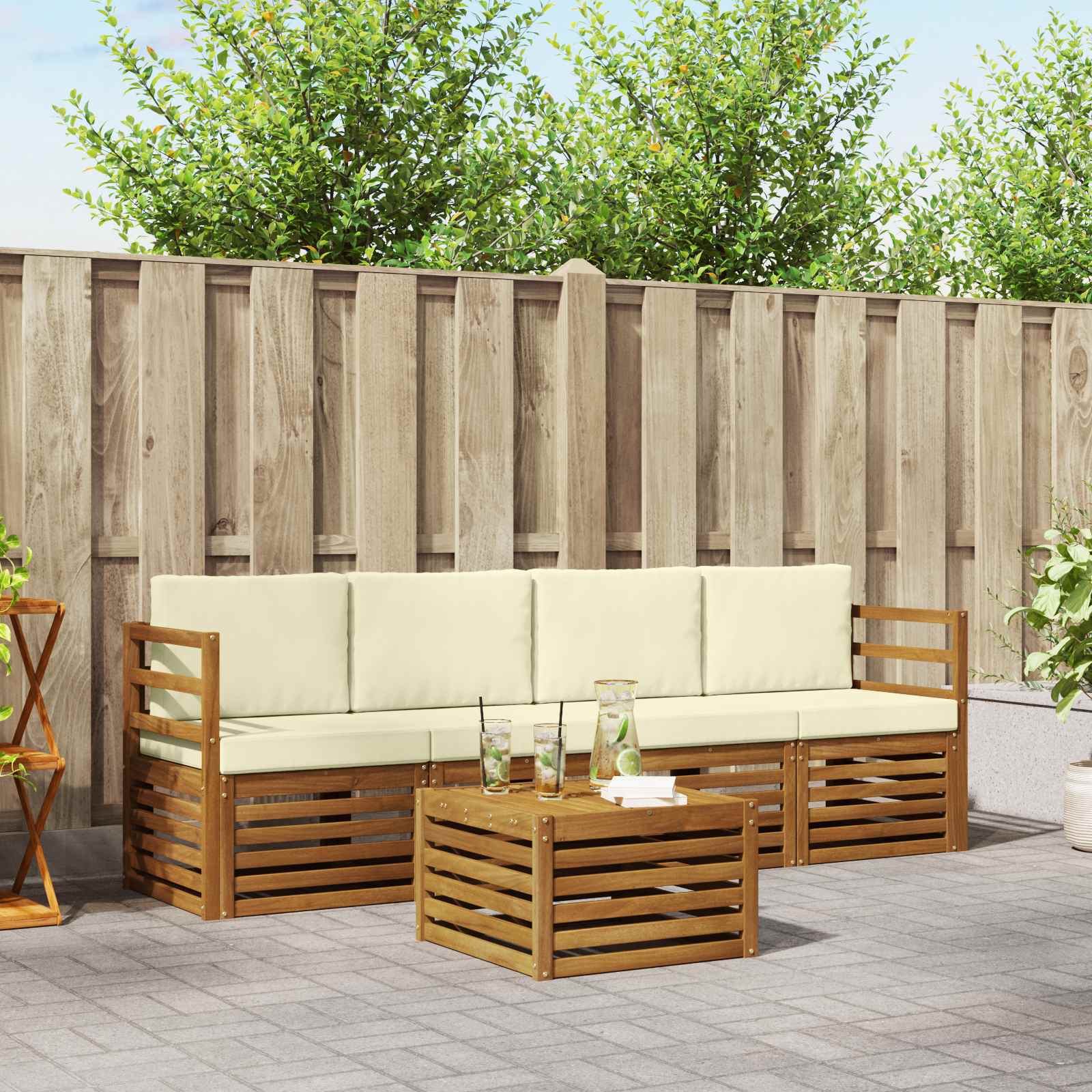 vidaXL Zestaw sof na zewnątrz z poduszką 5 pcs Naturalny i Kremowy