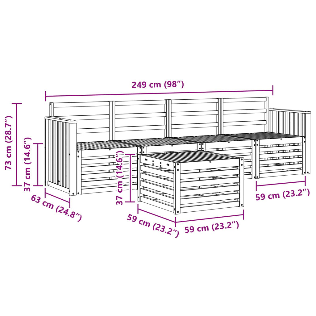 vidaXL Zestawy sof 5 pcs Naturalny Lite Drewno Akacji