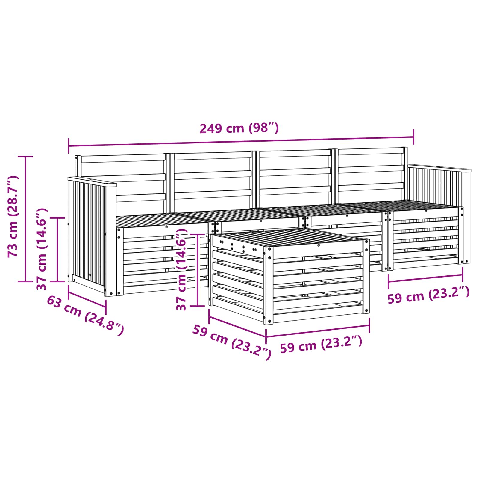 vidaXL Zestawy sof 5 pcs Naturalny Lite Drewno Akacji