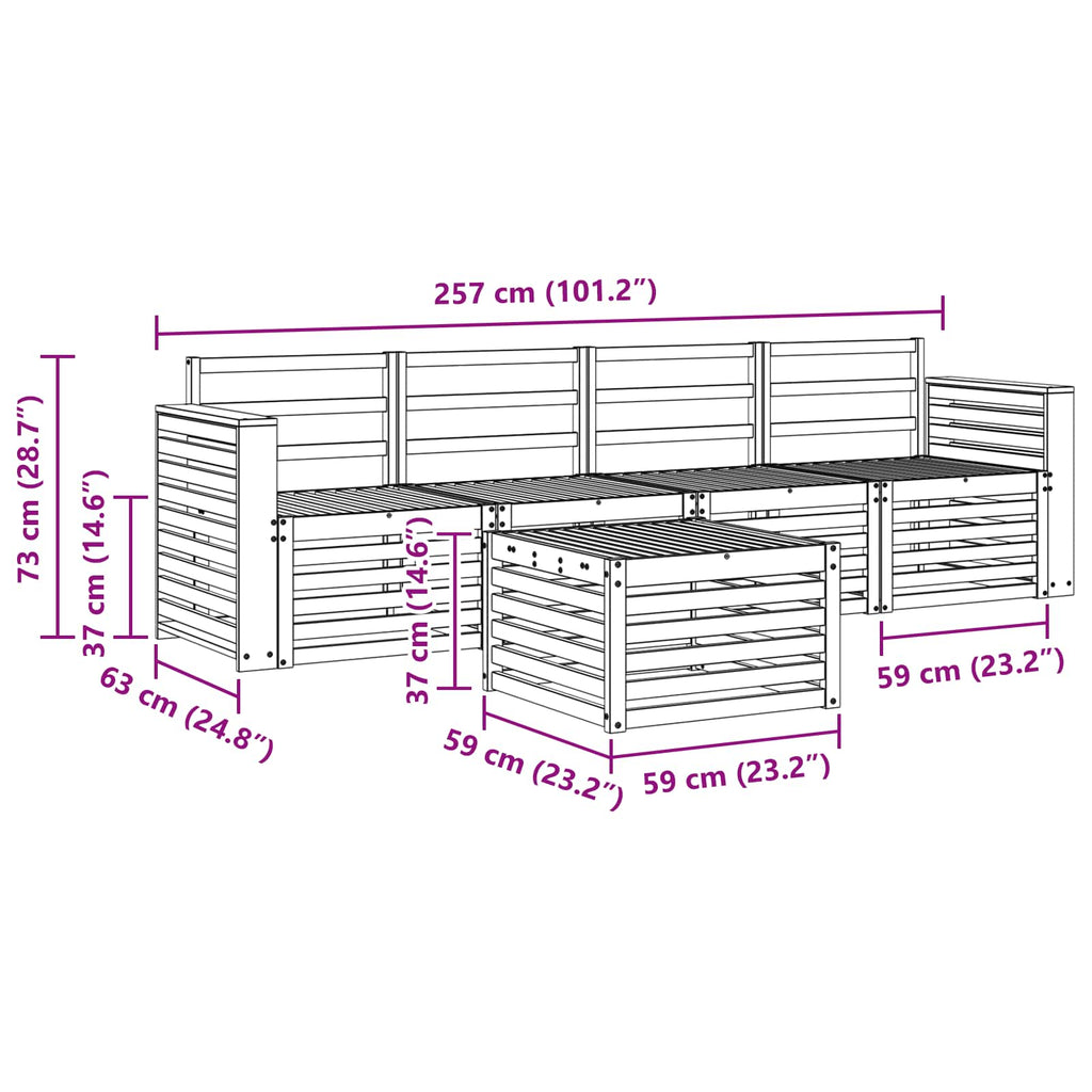 vidaXL Zestawy sof 5 pcs Naturalny Lite Drewno Akacji