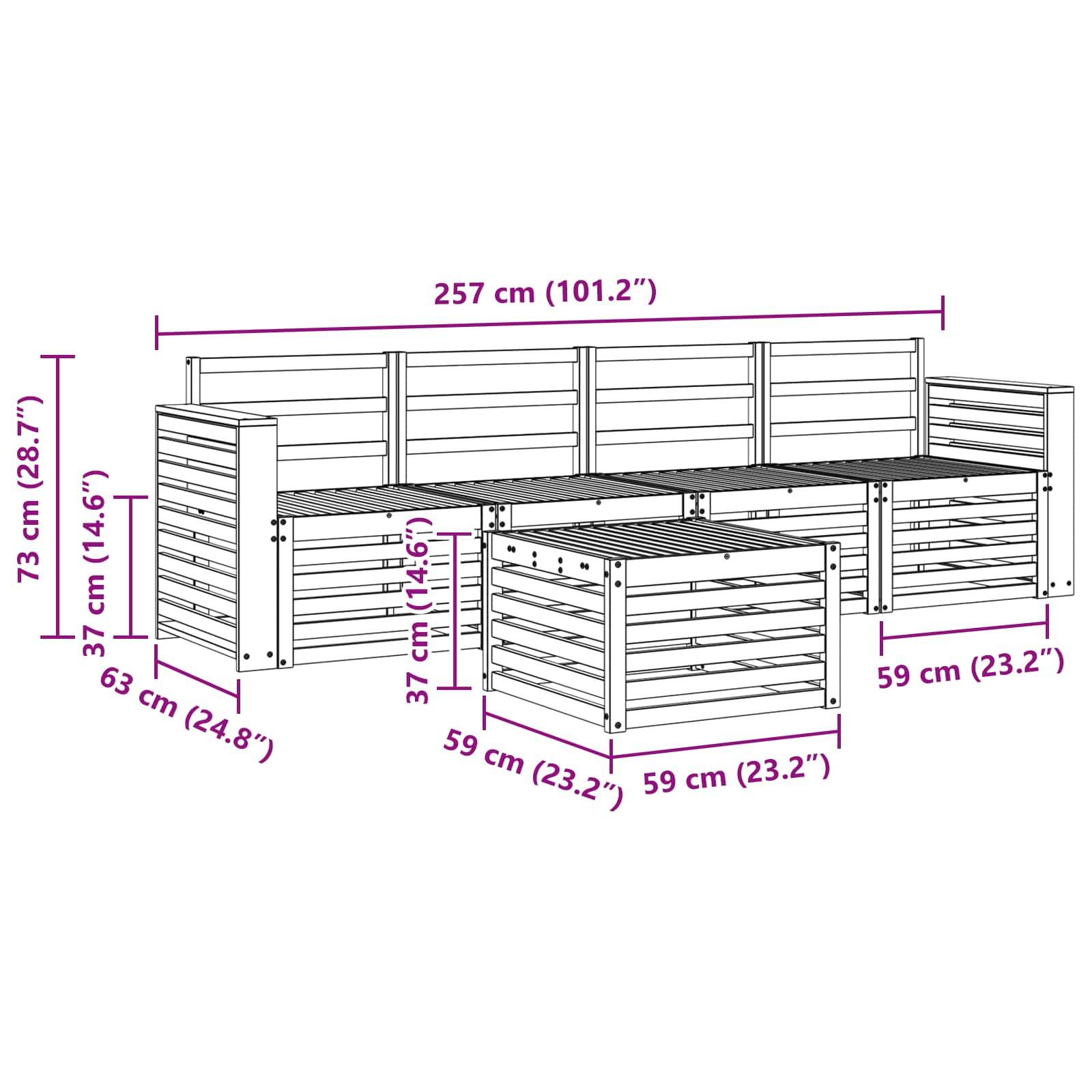 vidaXL Zestawy sof 5 pcs Naturalny Lite Drewno Akacji