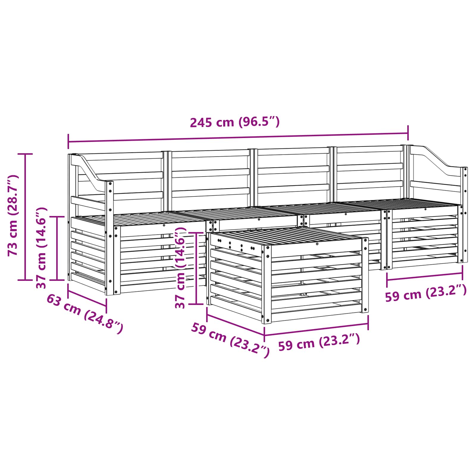 vidaXL Zestawy sof 5 pcs Naturalny Lite Drewno Akacji