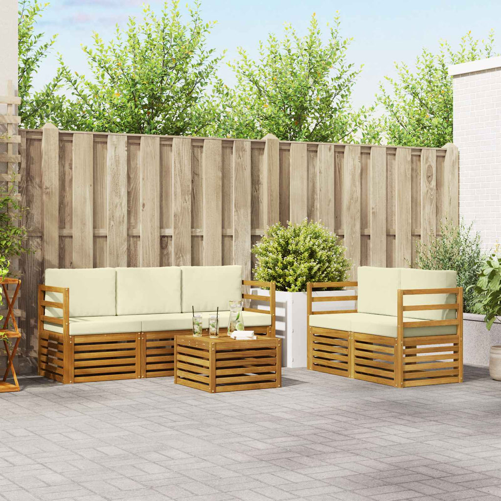 vidaXL Zestawy sof 6 pcs Naturalny i Kremowy Lite Drewno Akacji