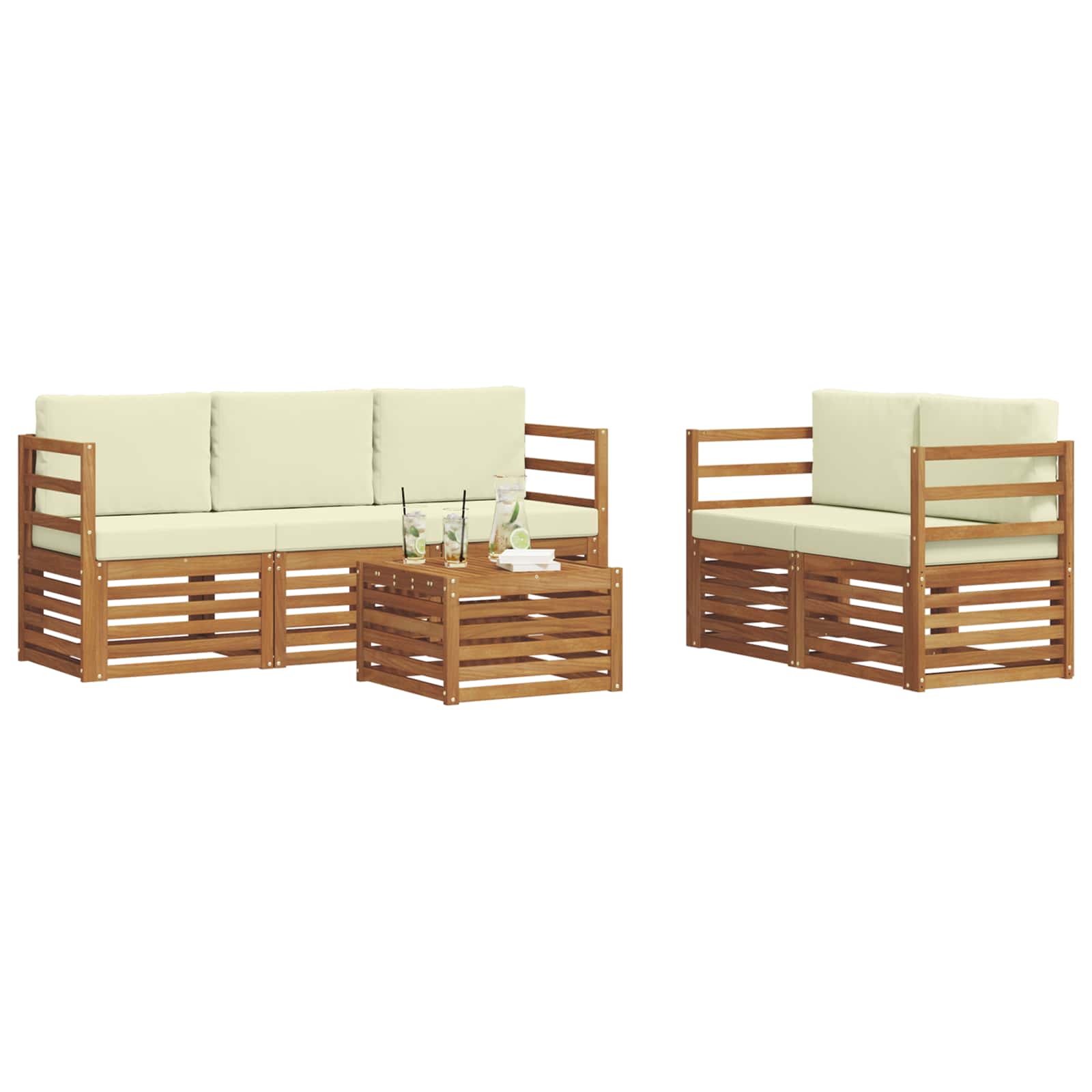 vidaXL Zestawy sof 6 pcs Naturalny i Kremowy Lite Drewno Akacji