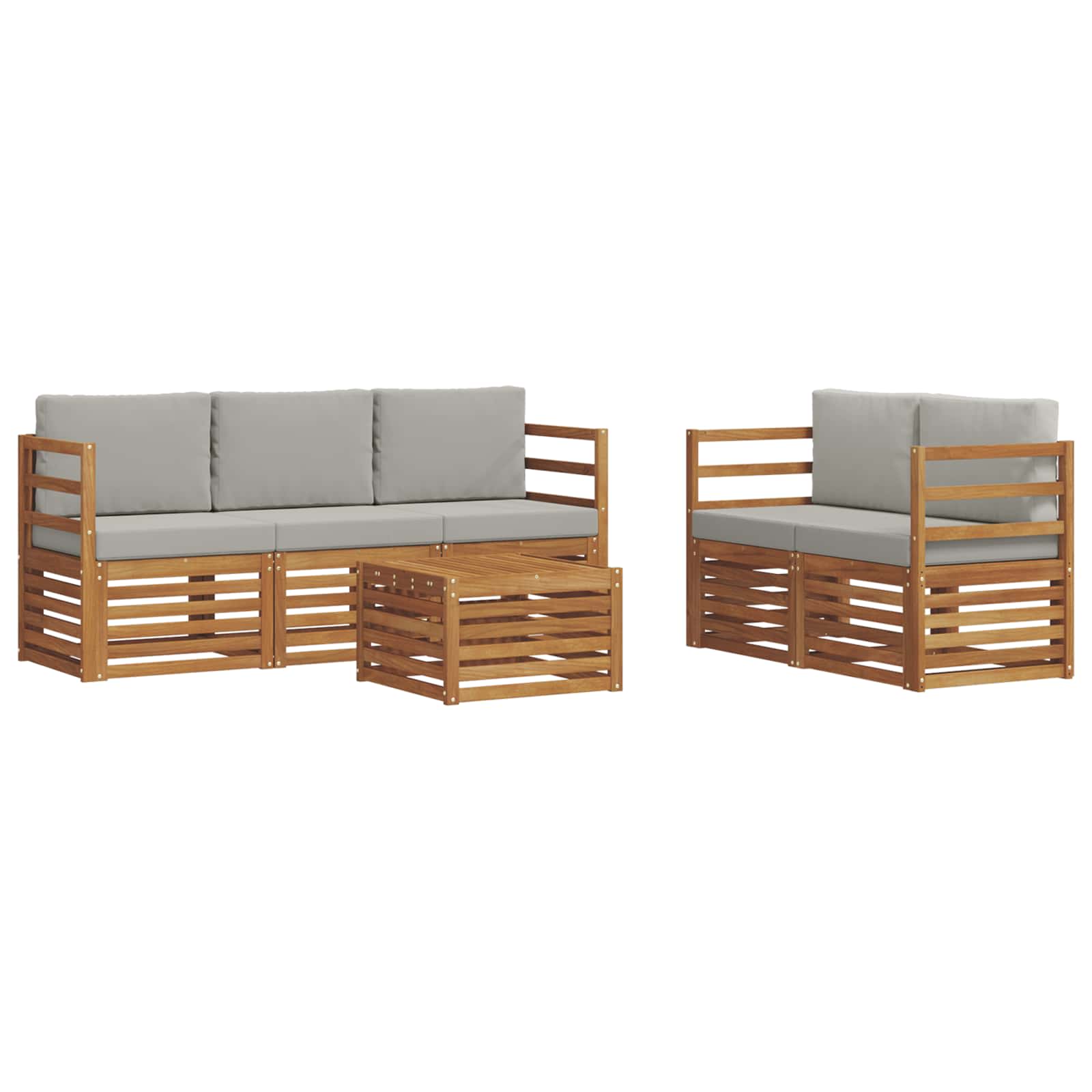 vidaXL Zestawy sof 6 pcs Naturalny i Jasny Szary Lite Drewno Akacji