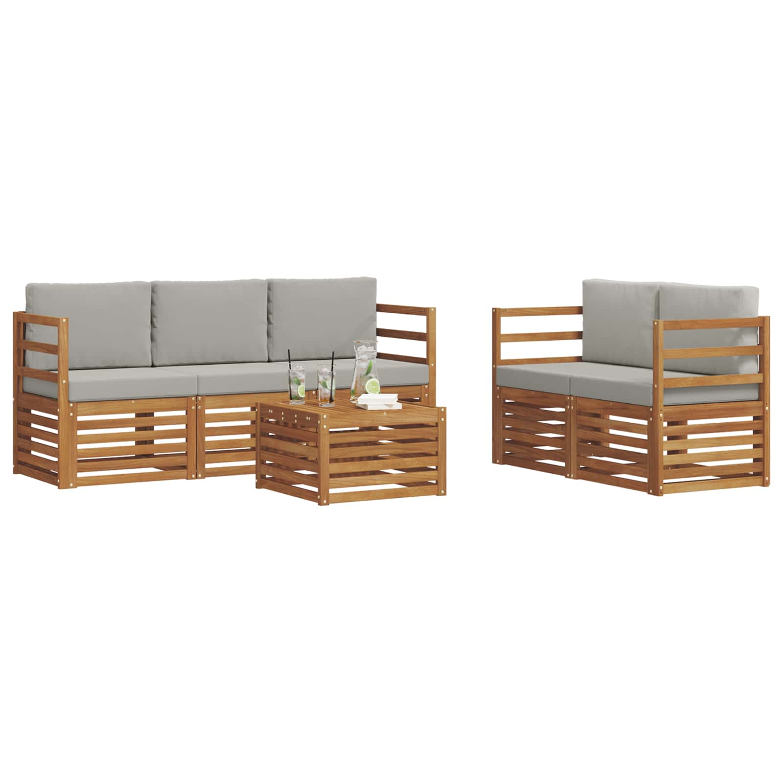 vidaXL Zestawy sof 6 pcs Naturalny i Jasny Szary Lite Drewno Akacji