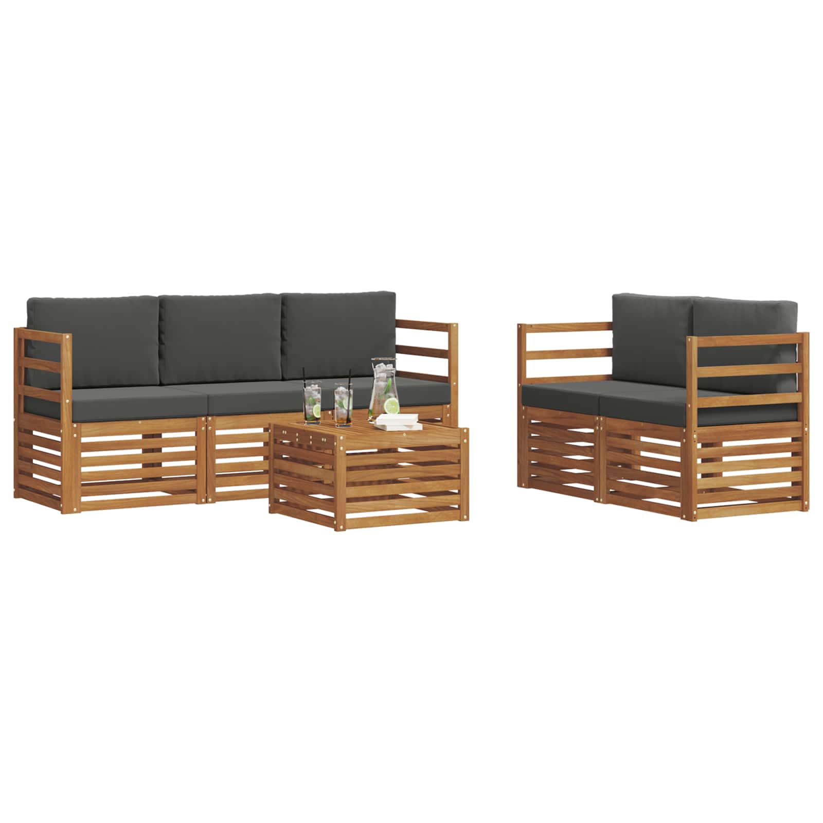 vidaXL Zestawy sof 6 pcs Naturalny i Antracytowy Lite Drewno Akacji