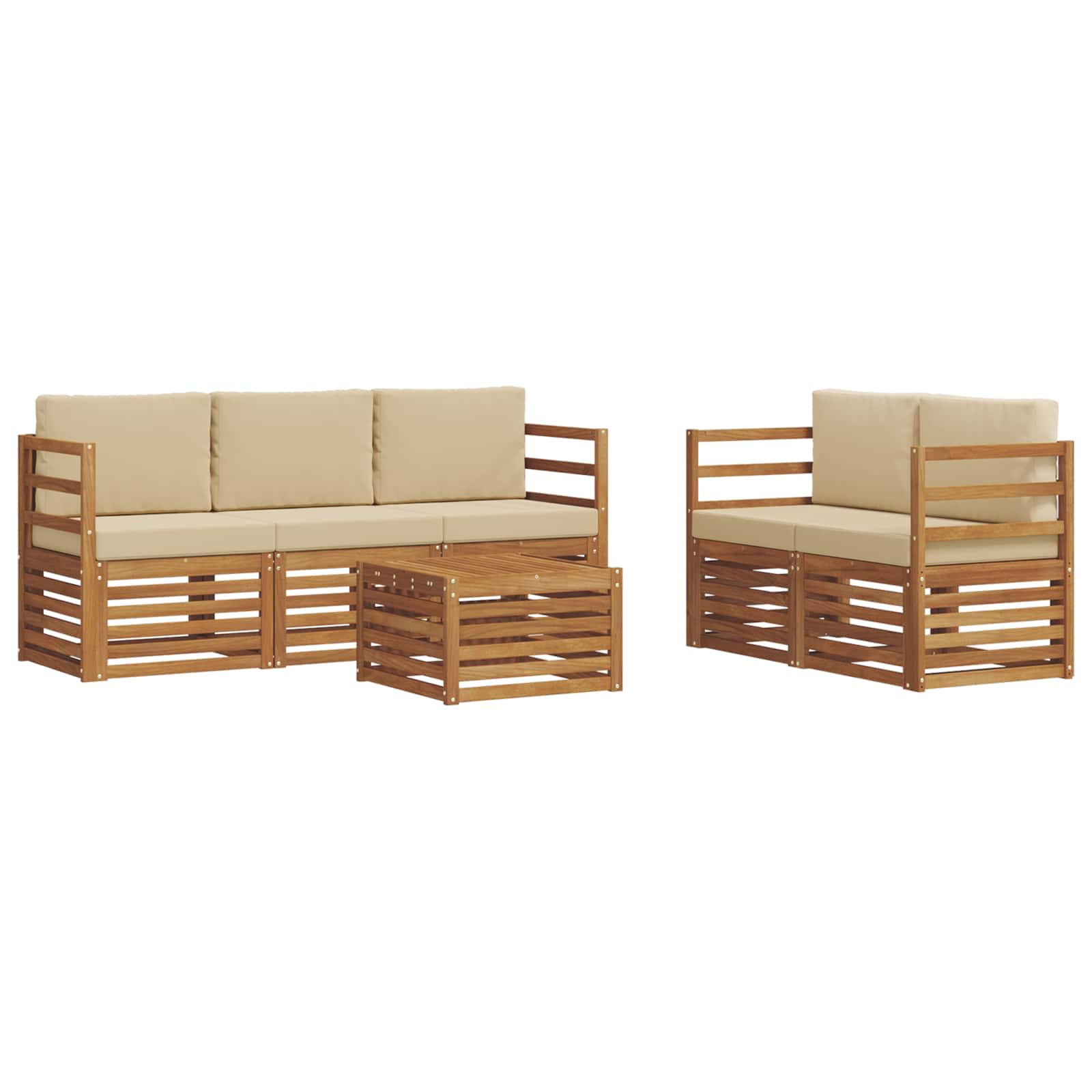 vidaXL Zestawy sof 6 pcs Naturalny i Beżowy Lite Drewno Akacji