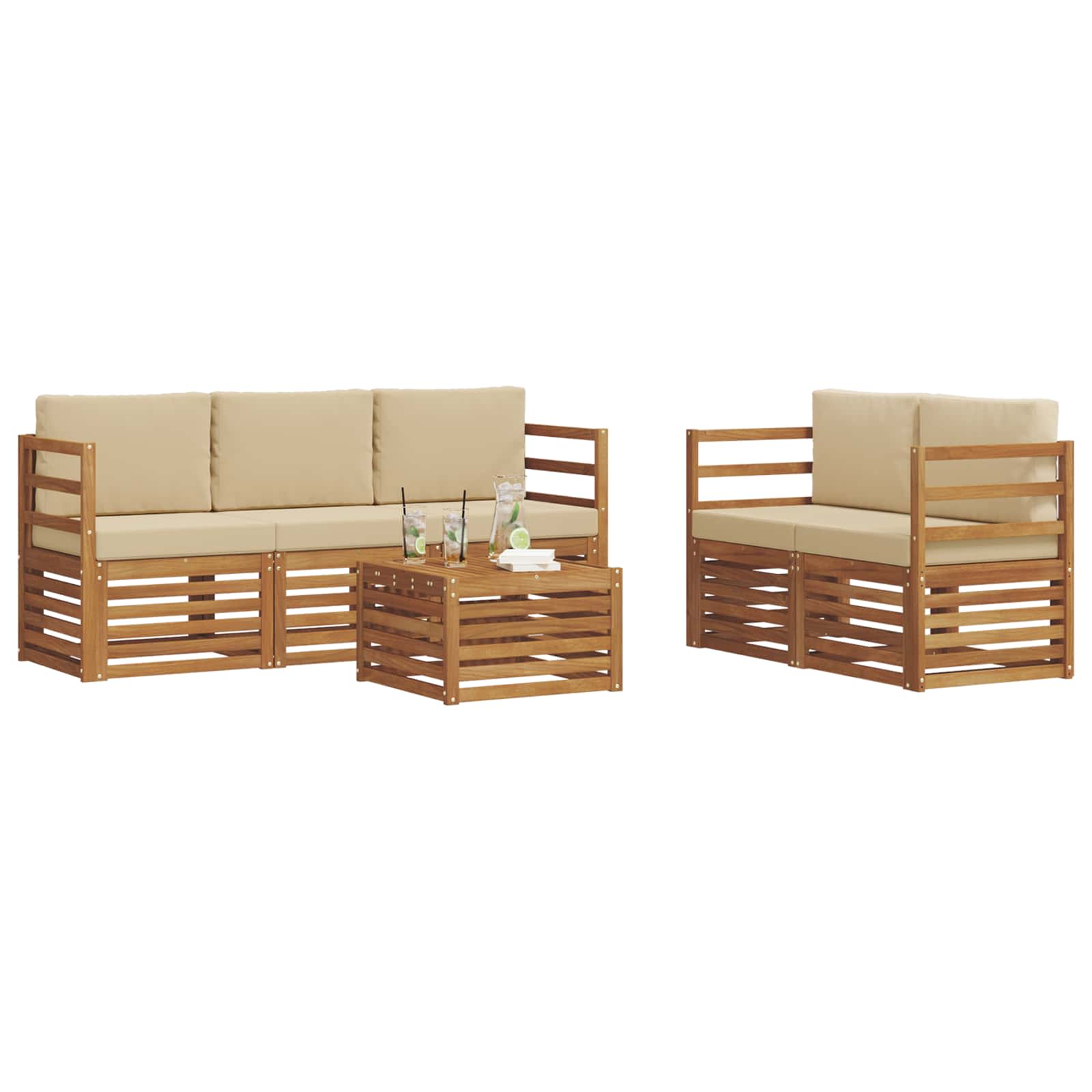 vidaXL Zestawy sof 6 pcs Naturalny i Beżowy Lite Drewno Akacji