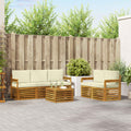 vidaXL Zestawy sof 6 pcs Naturalny i Kremowy Lite Drewno Akacji