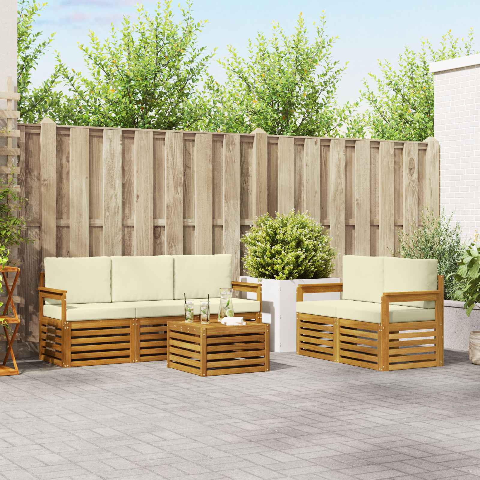 vidaXL Zestawy sof 6 pcs Naturalny i Kremowy Lite Drewno Akacji
