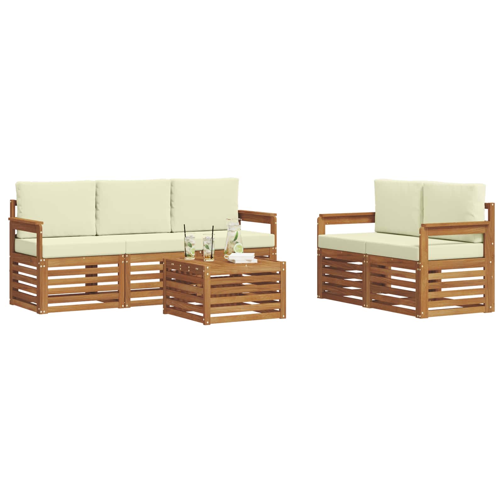 vidaXL Zestawy sof 6 pcs Naturalny i Kremowy Lite Drewno Akacji