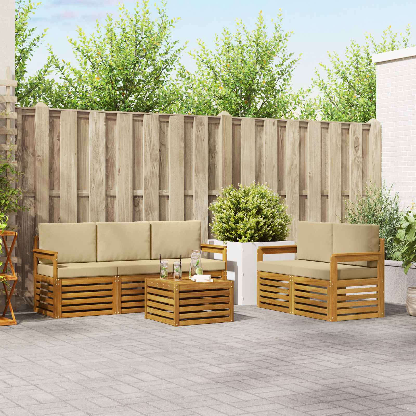 vidaXL Zestawy sof 6 pcs Naturalny i Beżowy Lite Drewno Akacji