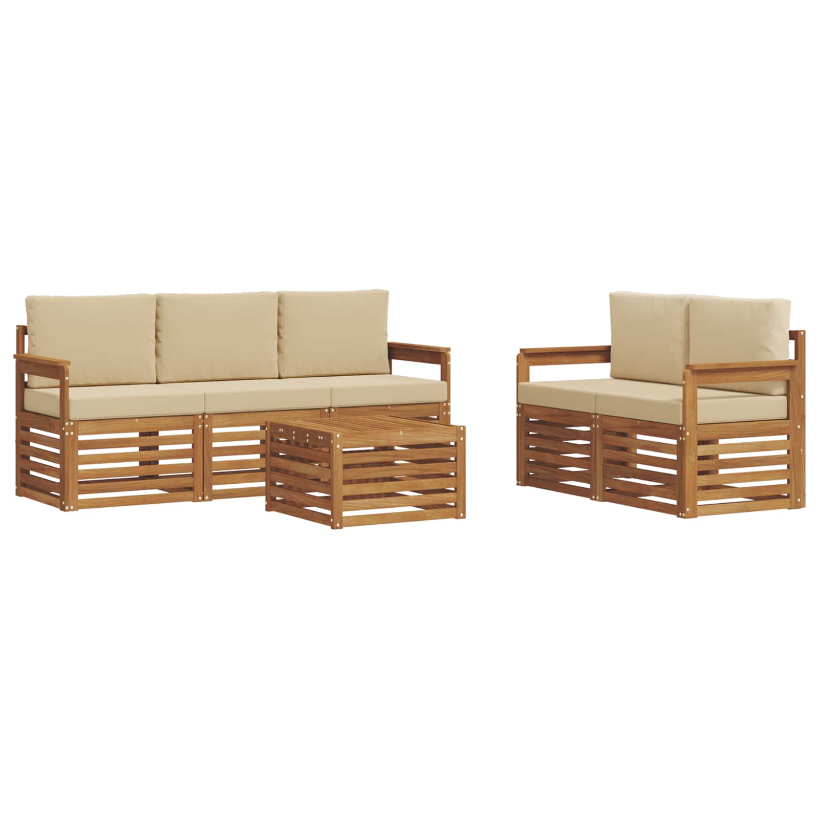 vidaXL Zestawy sof 6 pcs Naturalny i Beżowy Lite Drewno Akacji