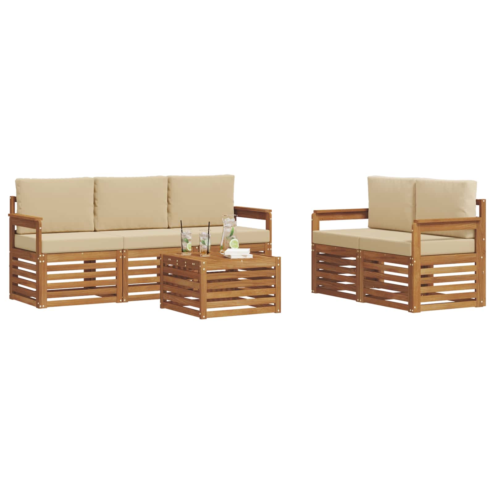 vidaXL Zestawy sof 6 pcs Naturalny i Beżowy Lite Drewno Akacji