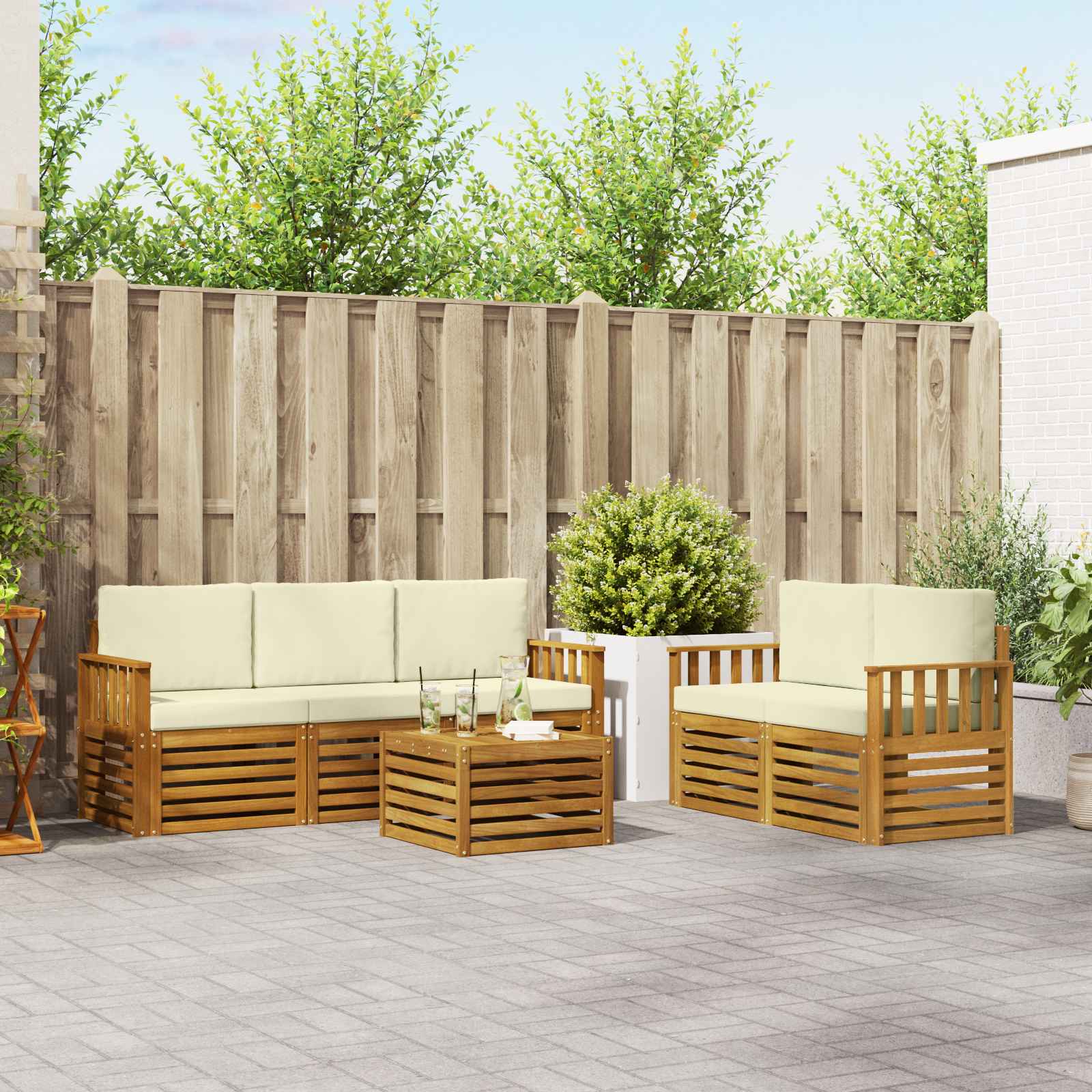 vidaXL Zestawy sof 6 pcs Naturalny i Kremowy Lite Drewno Akacji