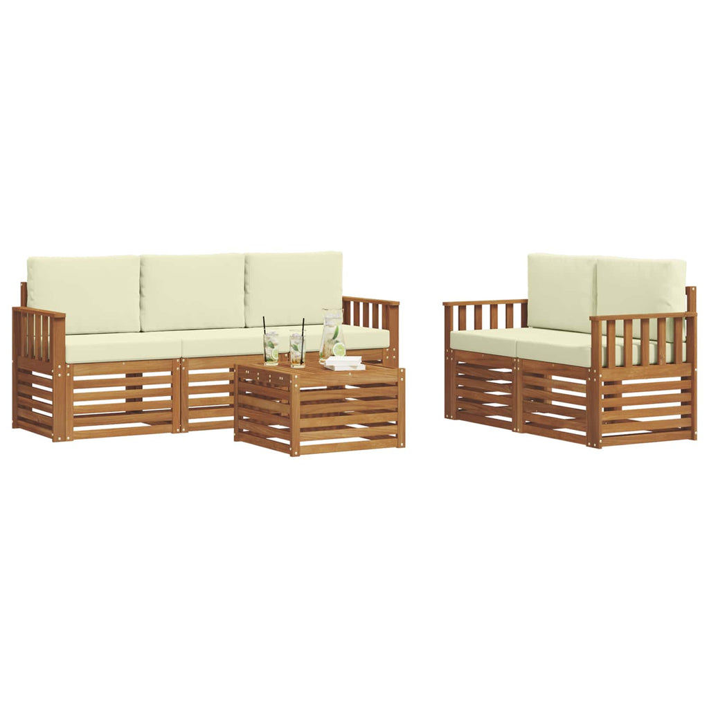 vidaXL Zestawy sof 6 pcs Naturalny i Kremowy Lite Drewno Akacji