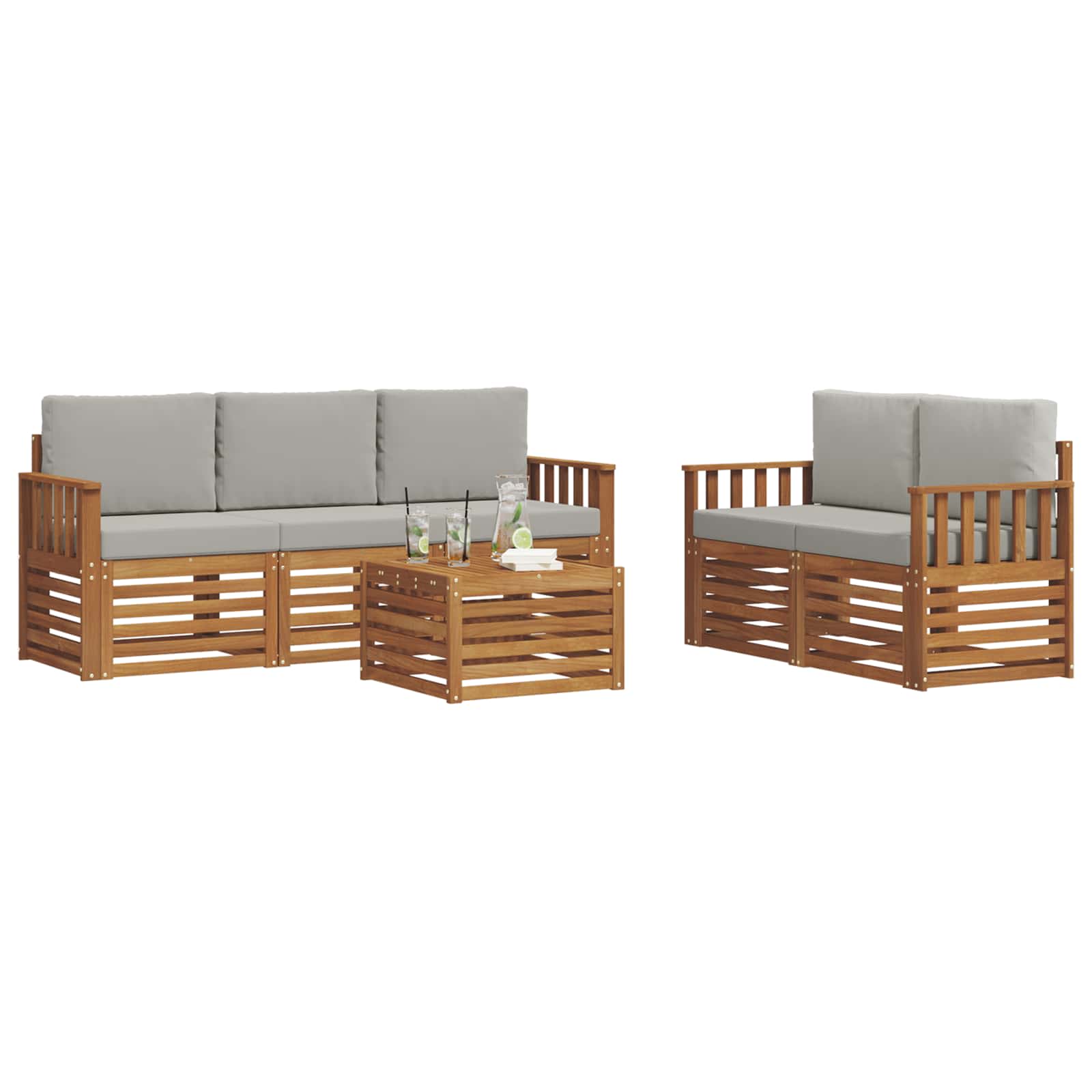 vidaXL Zestawy sof 6 pcs Naturalny i Jasny Szary Lite Drewno Akacji