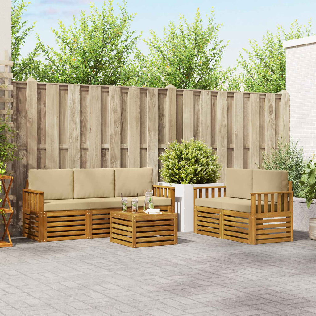 vidaXL Zestawy sof 6 pcs Naturalny i Beżowy Lite Drewno Akacji