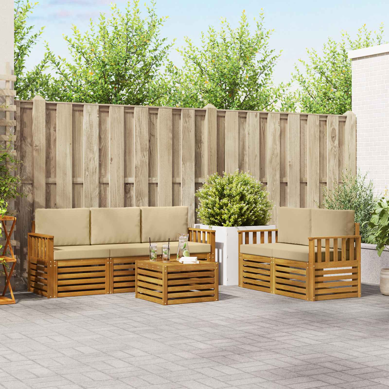 vidaXL Zestawy sof 6 pcs Naturalny i Beżowy Lite Drewno Akacji