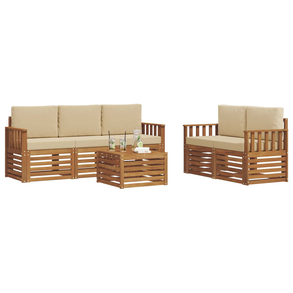 vidaXL Zestawy sof 6 pcs Naturalny i Beżowy Lite Drewno Akacji