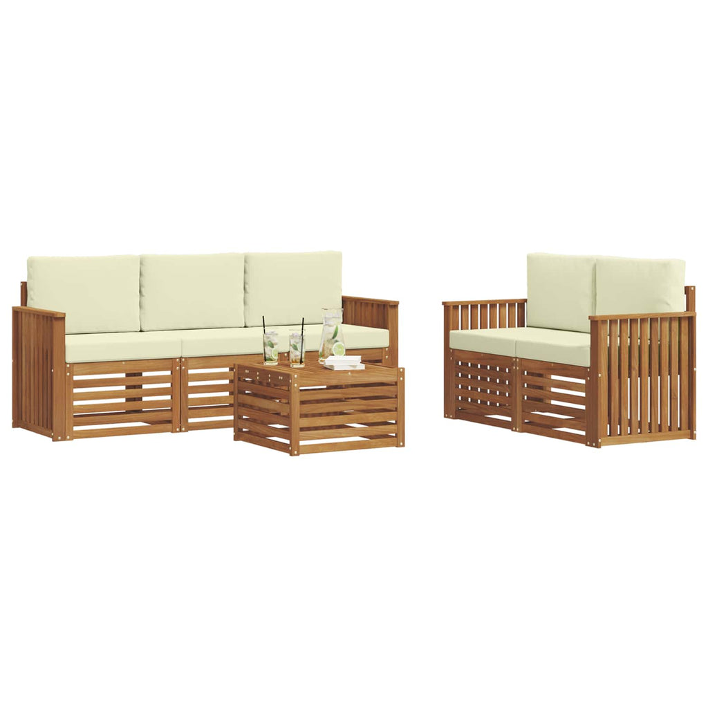 vidaXL Zestawy sof 6 pcs Naturalny i Kremowy Lite Drewno Akacji