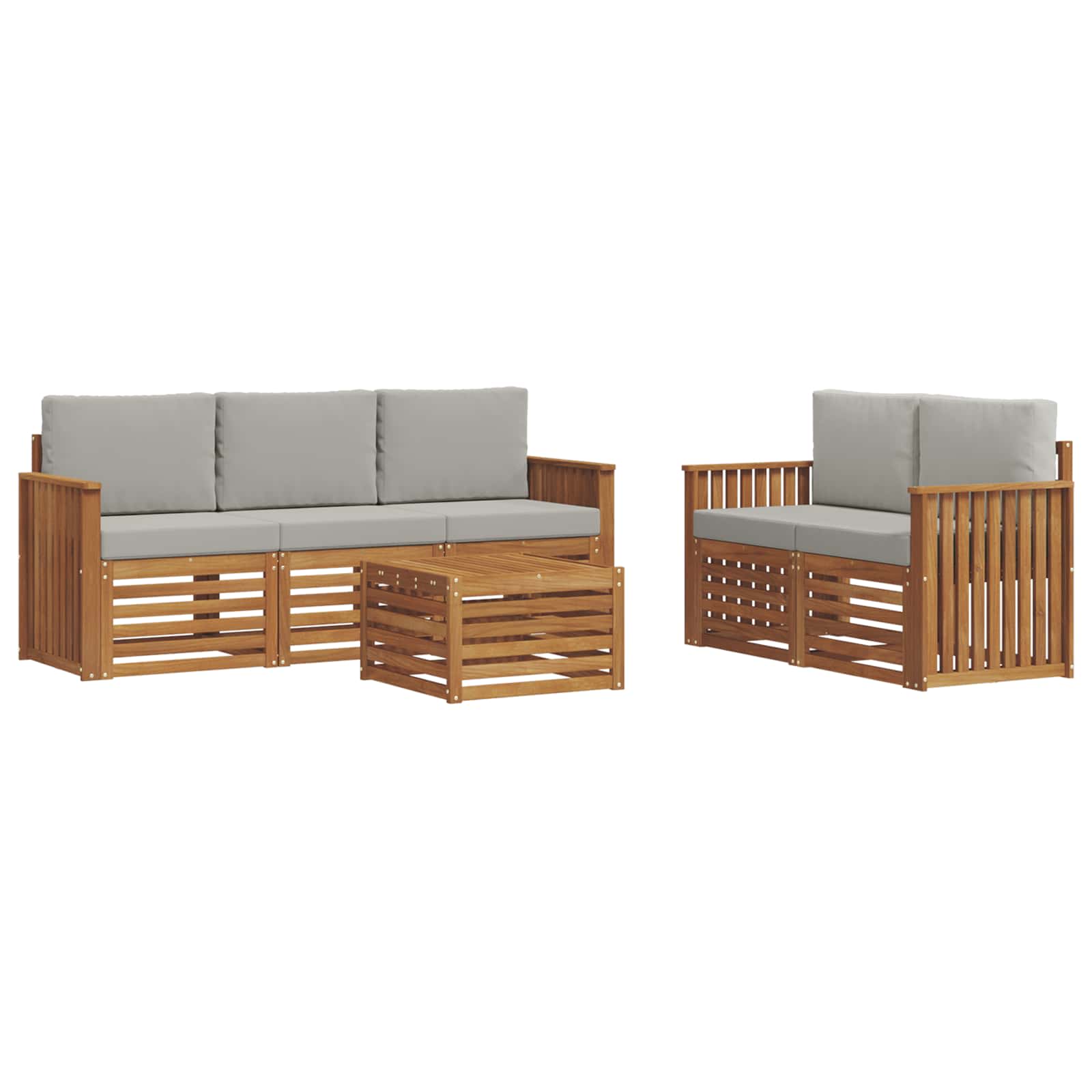 vidaXL Zestawy sof 6 pcs Naturalny i Jasny Szary Lite Drewno Akacji