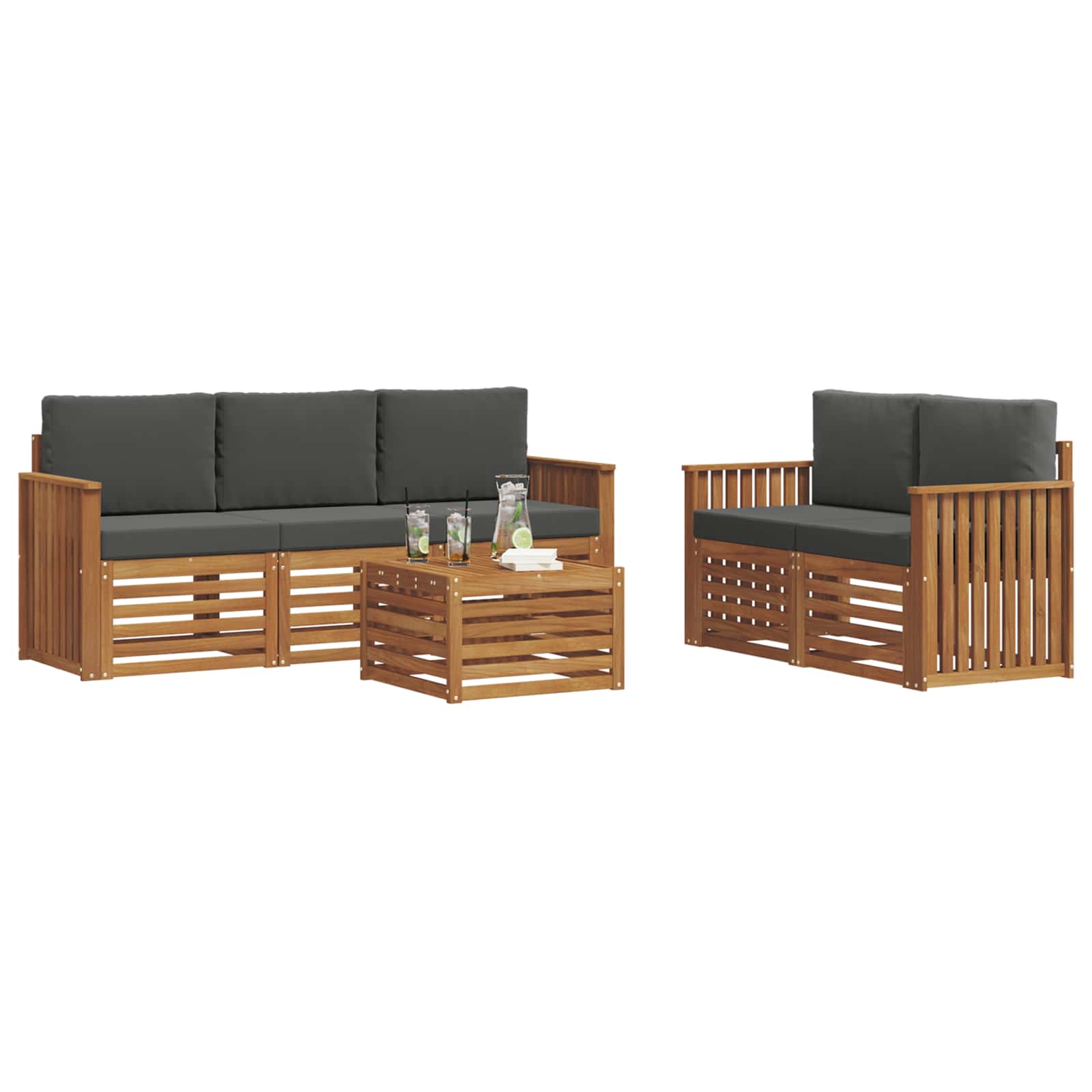 vidaXL Zestawy sof 6 pcs Naturalny i Antracytowy Lite Drewno Akacji