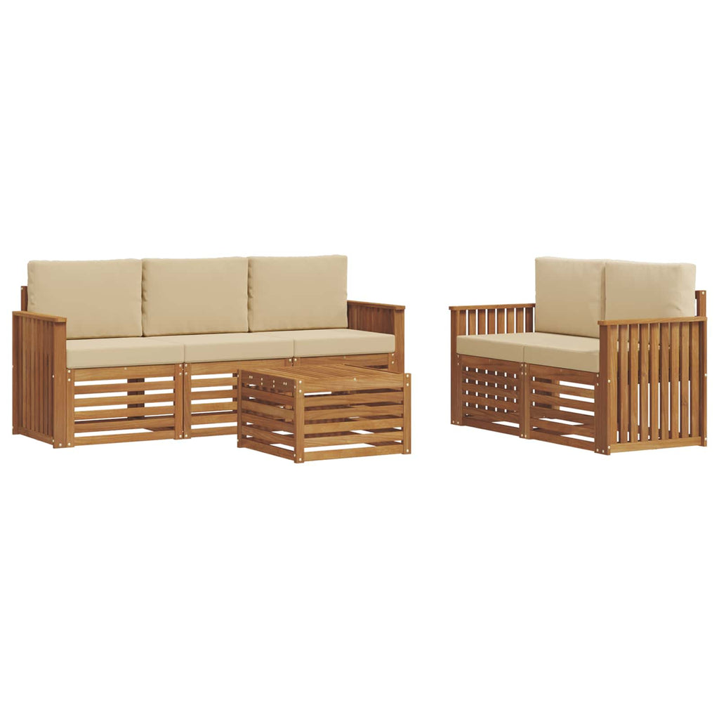 vidaXL Zestawy sof 6 pcs Naturalny i Beżowy Lite Drewno Akacji