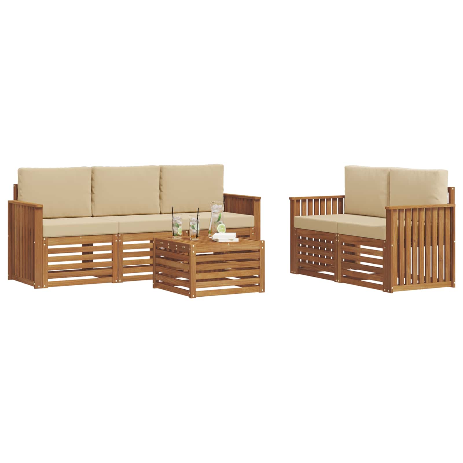 vidaXL Zestawy sof 6 pcs Naturalny i Beżowy Lite Drewno Akacji