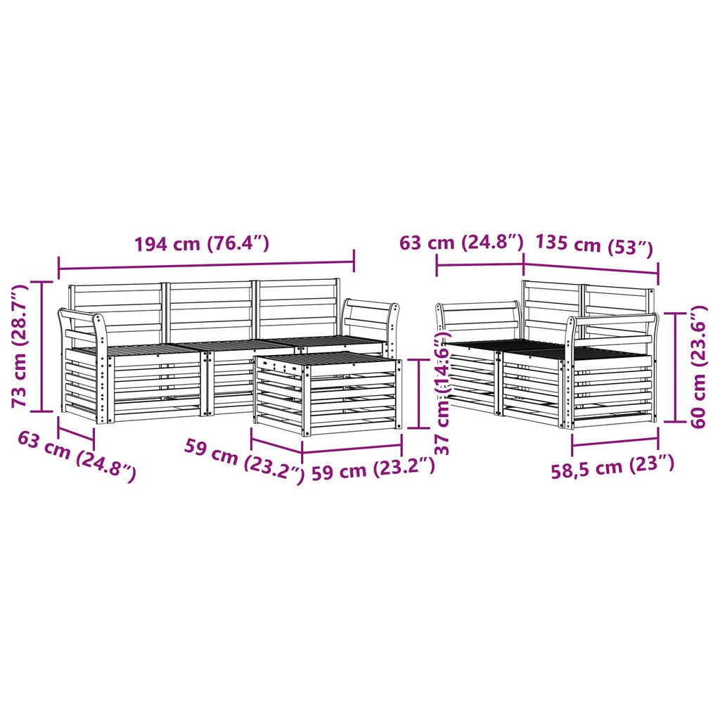 vidaXL Zestawy sof 6 pcs Naturalny Lite Drewno Akacji