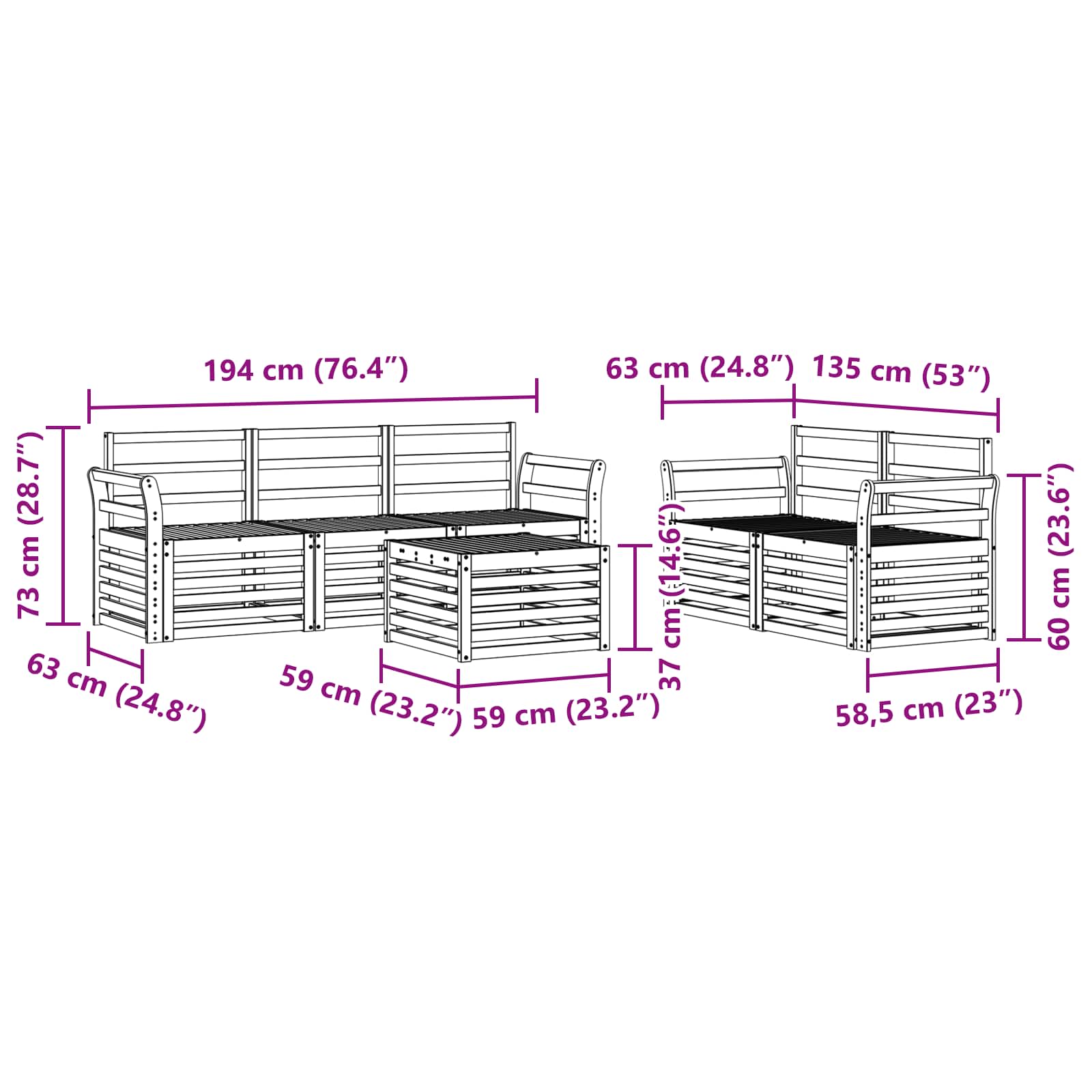 vidaXL Zestawy sof 6 pcs Naturalny Lite Drewno Akacji
