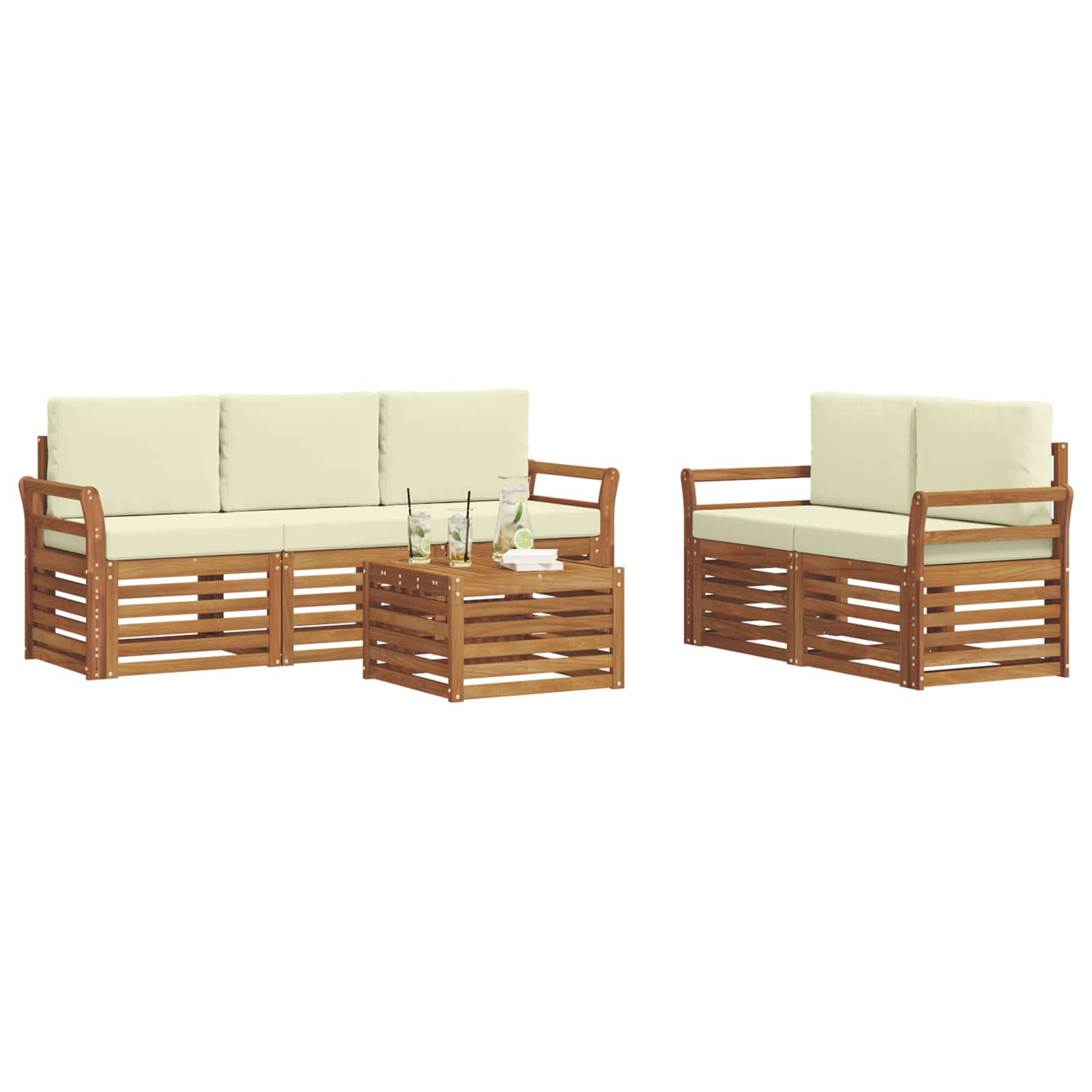 vidaXL Zestawy sof 6 pcs Naturalny i Kremowy Lite Drewno Akacji