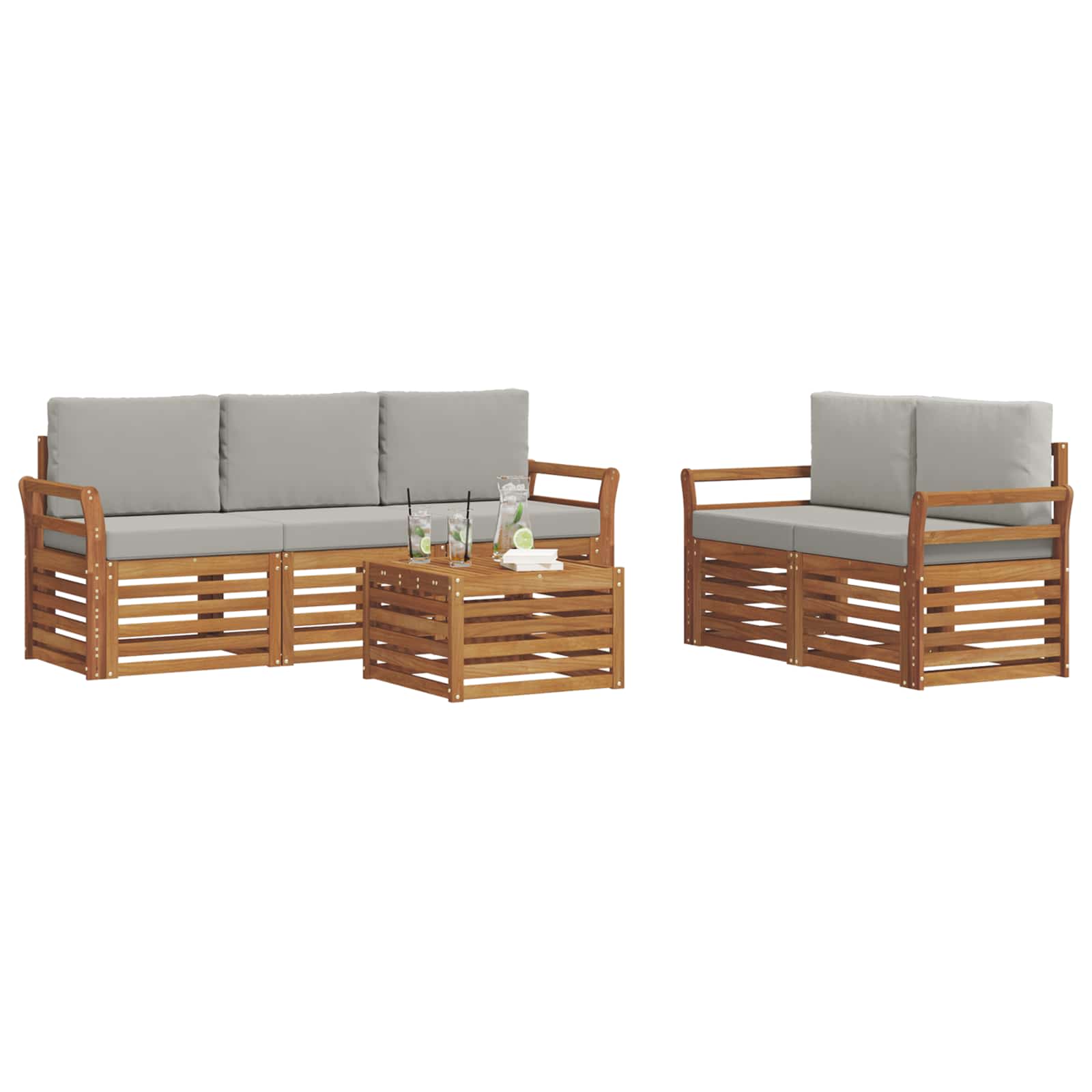 vidaXL Zestawy sof 6 pcs Naturalny i Jasny Szary Lite Drewno Akacji