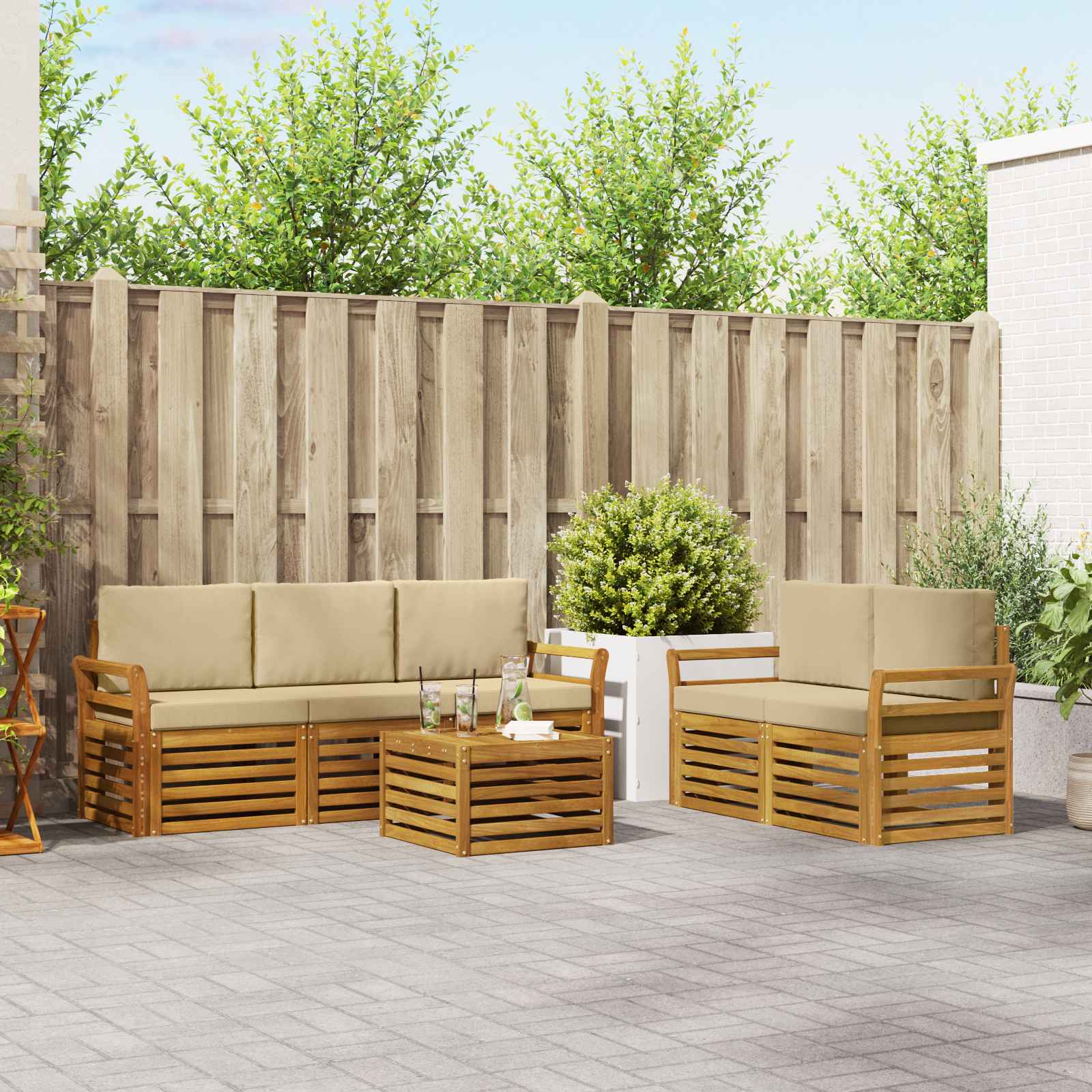 vidaXL Zestawy sof 6 pcs Naturalny i Beżowy Lite Drewno Akacji