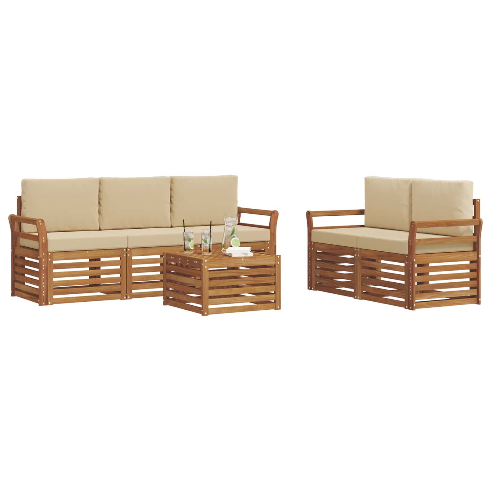 vidaXL Zestawy sof 6 pcs Naturalny i Beżowy Lite Drewno Akacji