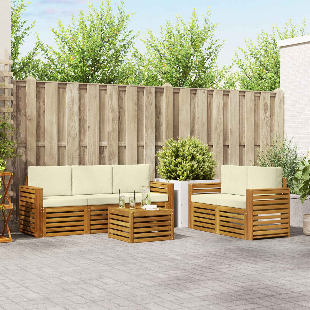 vidaXL Zestawy sof 6 pcs Naturalny i Kremowy Lite Drewno Akacji