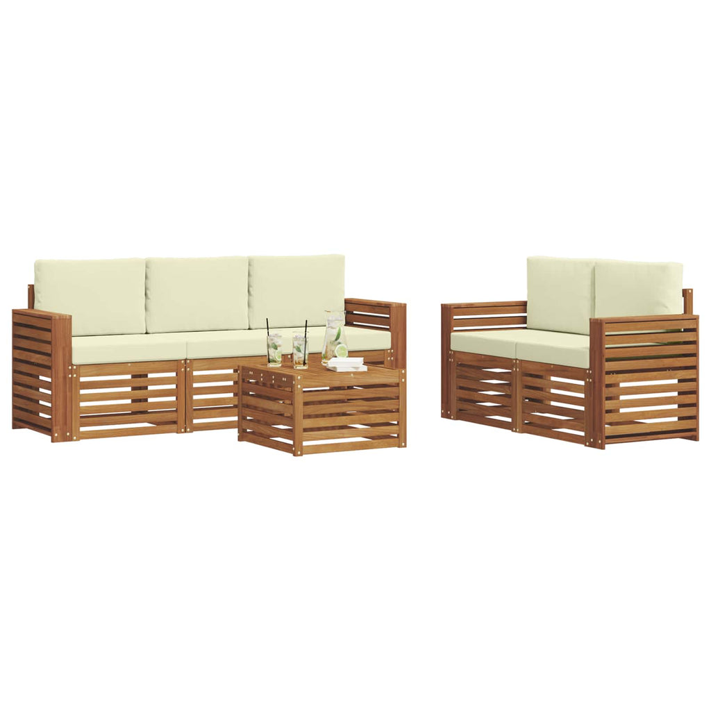 vidaXL Zestawy sof 6 pcs Naturalny i Kremowy Lite Drewno Akacji