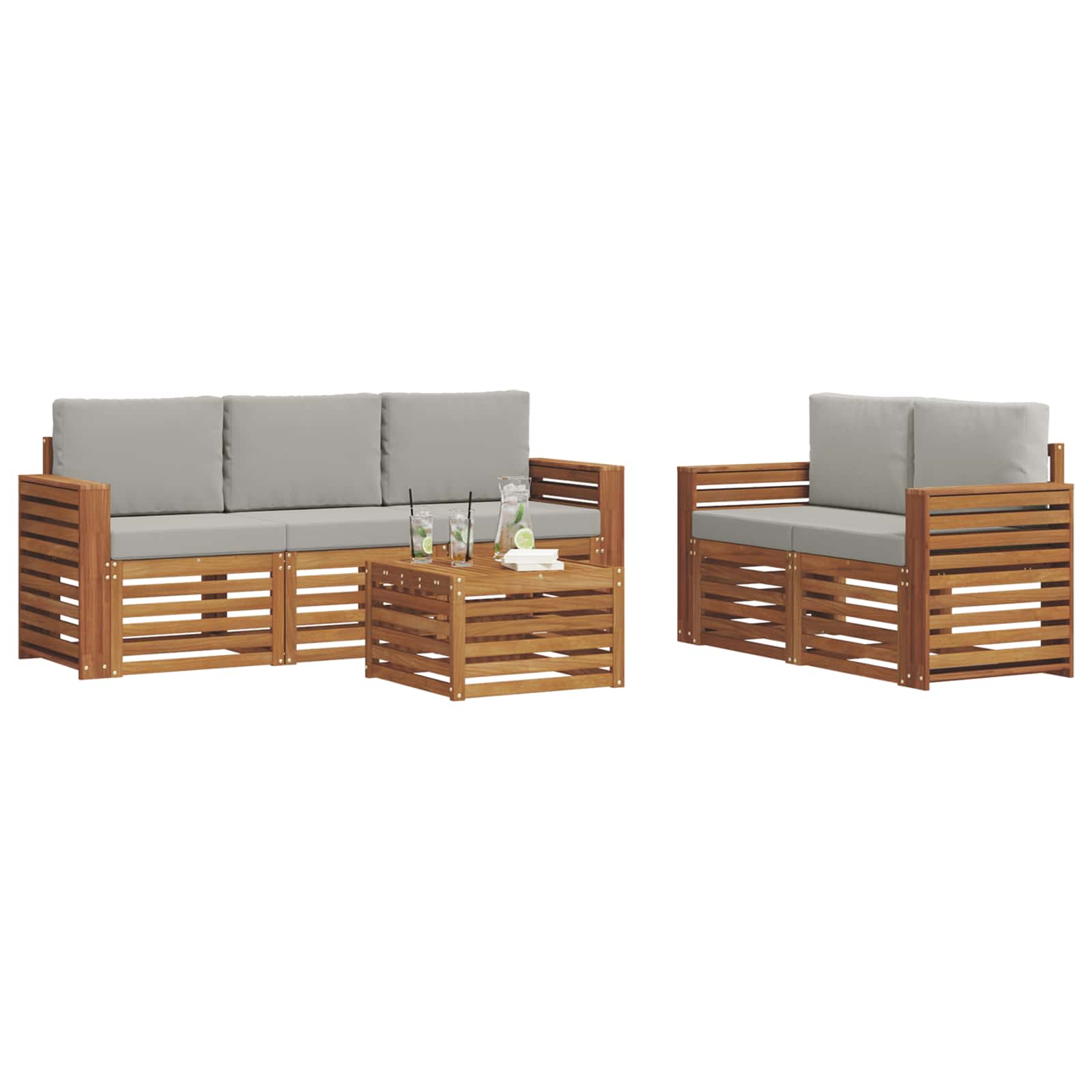 vidaXL Zestawy sof 6 pcs Naturalny i Jasny Szary Lite Drewno Akacji