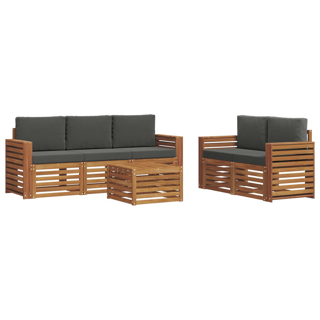 vidaXL Zestawy sof 6 pcs Naturalny i Antracytowy Lite Drewno Akacji
