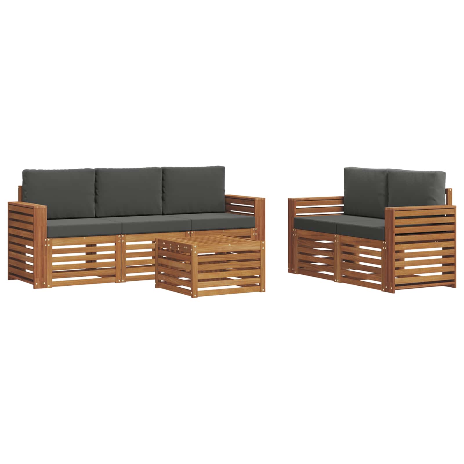 vidaXL Zestawy sof 6 pcs Naturalny i Antracytowy Lite Drewno Akacji