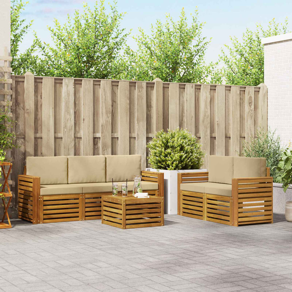 vidaXL Zestawy sof 6 pcs Naturalny i Beżowy Lite Drewno Akacji