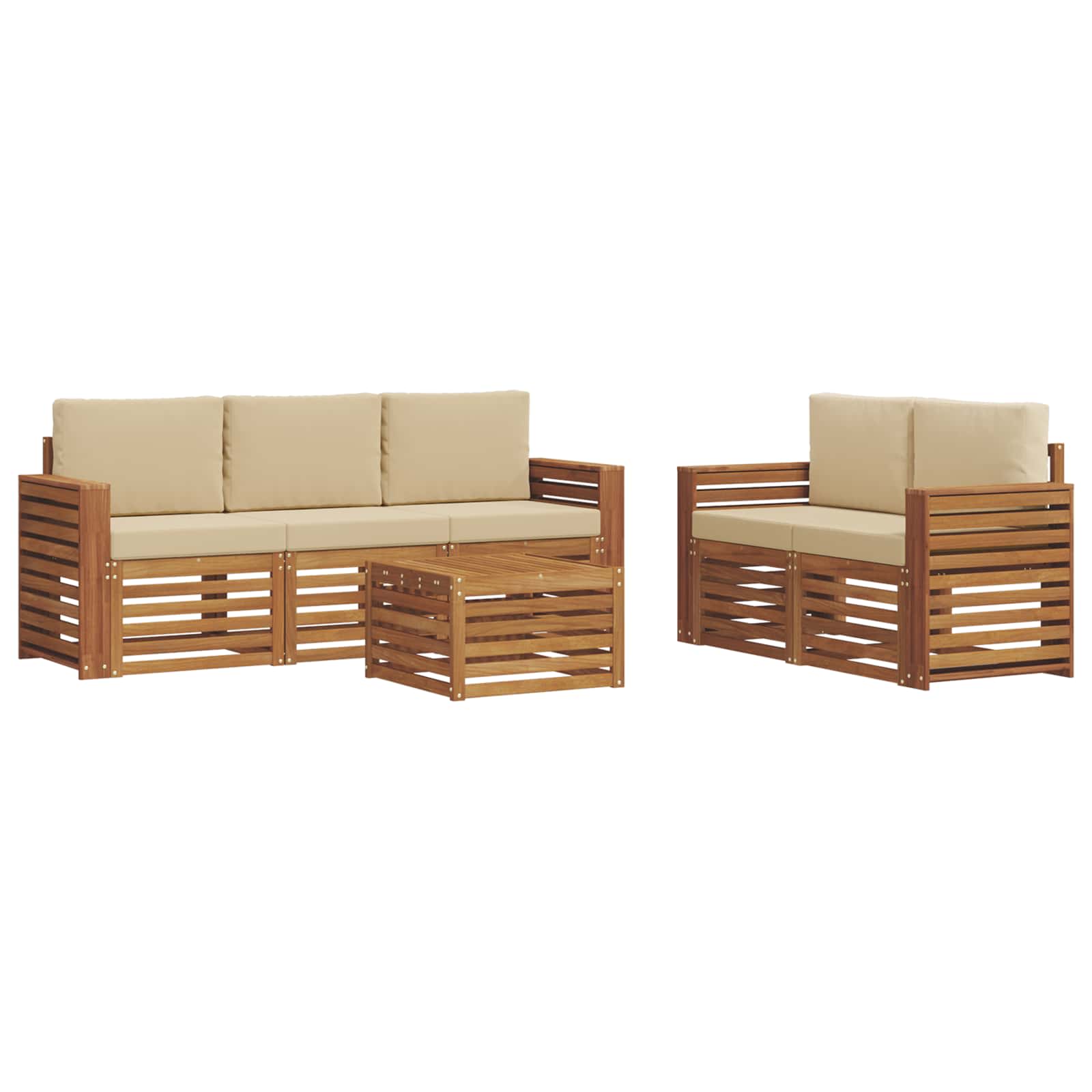 vidaXL Zestawy sof 6 pcs Naturalny i Beżowy Lite Drewno Akacji